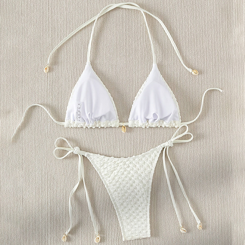 Traje de baño dividido con cordones para mujer, bikini sexy de color liso, traje de baño de playa de primavera, bikini