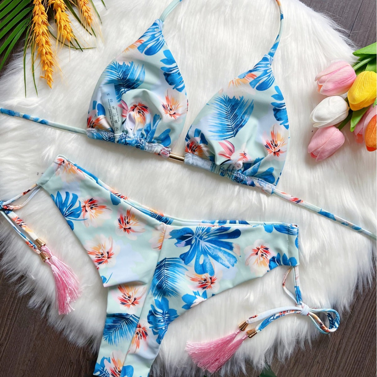 Traje de baño de bikini dividido estampado sexy de triángulo para mujer traje de baño