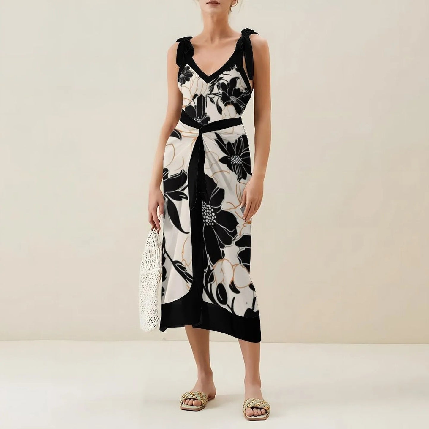 Traje de baño de dos piezas con falda de gasa de una pieza y estampado multicolor con protección solar.