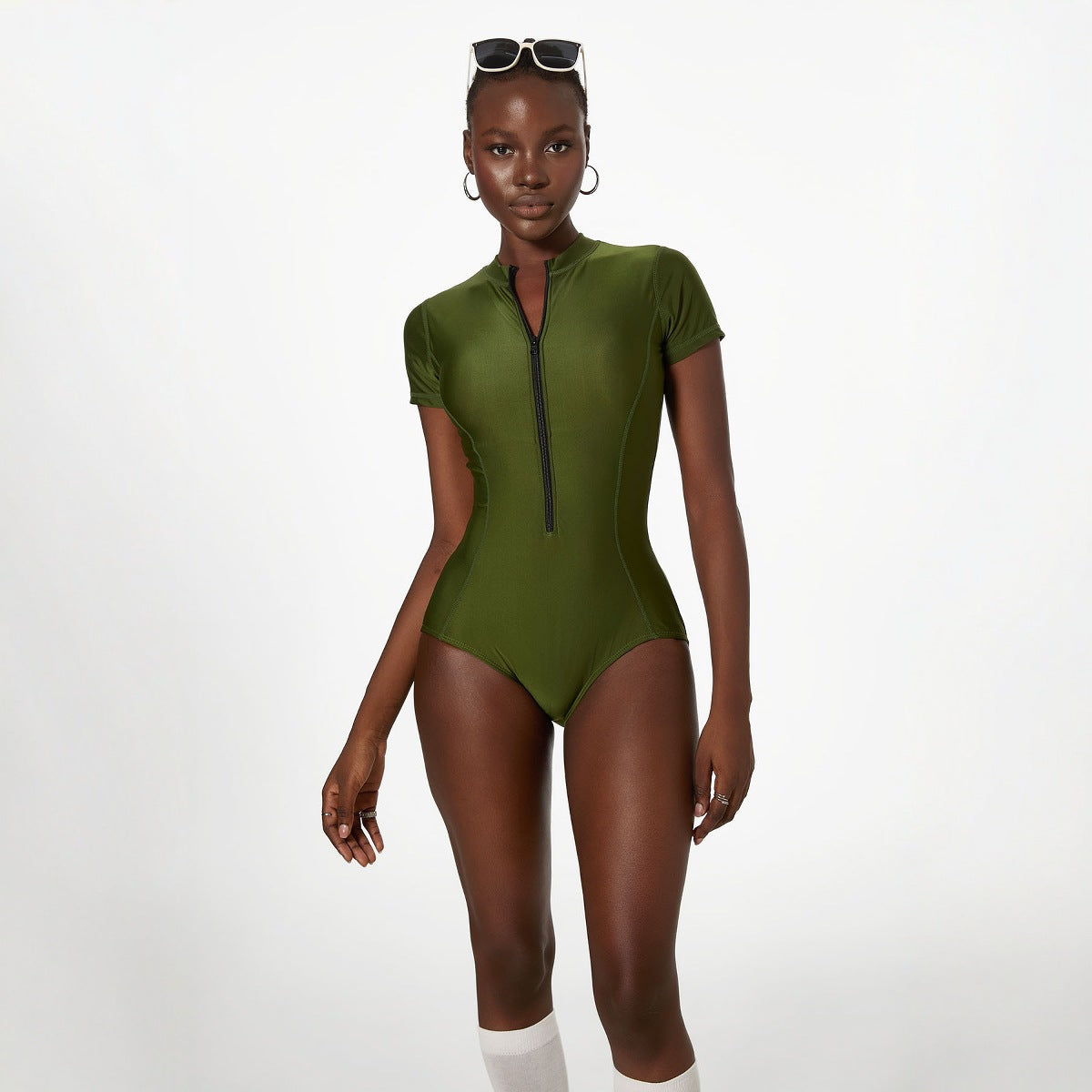 Traje de baño de manga larga con protección solar, bikini de una pieza, traje de baño de surf de manga corta, traje de baño para mujer