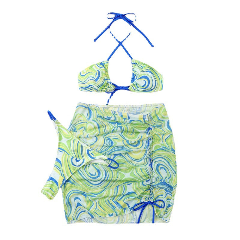 Traje de baño de bikini triangular con tirantes divididos de malla para mujer
