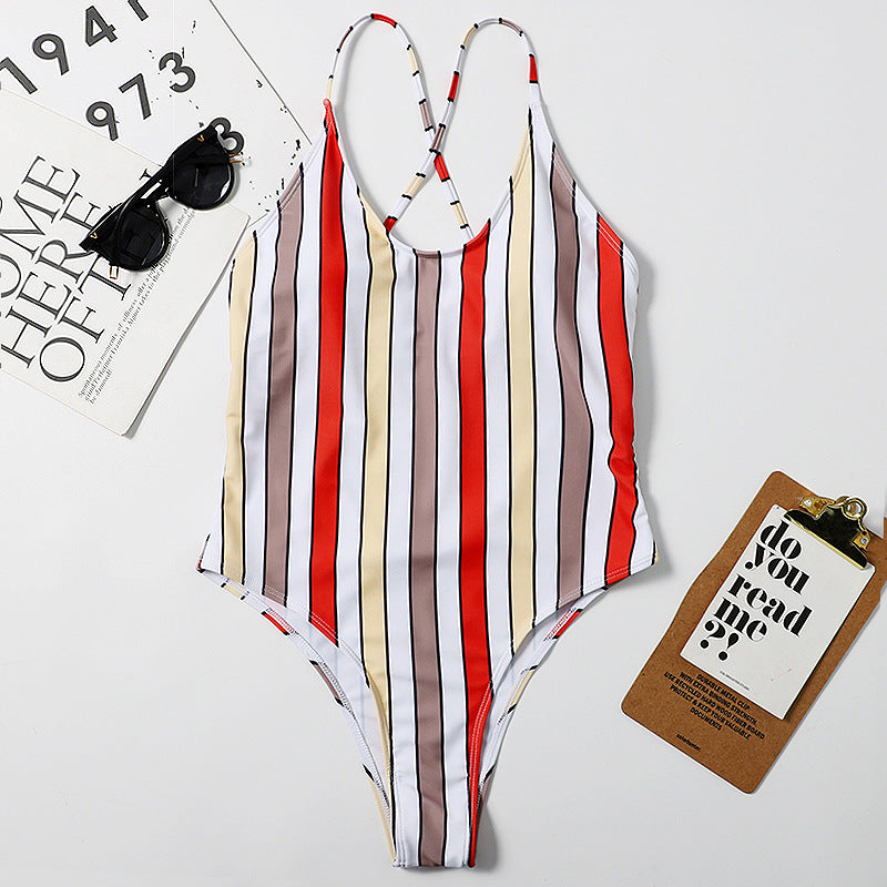 Traje de baño de bikini triangular siamés Rainbow Bar para mujer, traje de baño de playa