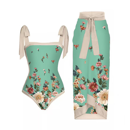 Traje de baño francés de dos piezas de malla con estampado digital para mujer