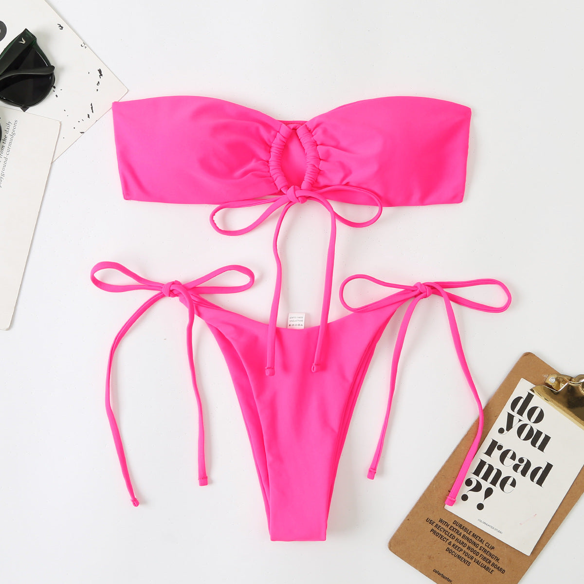 Bikini de dos piezas con parte superior de tubo y abertura en la espalda para mujer, traje de baño de playa sexy