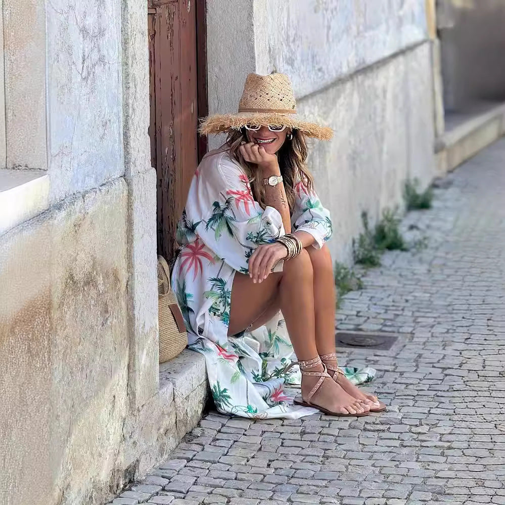Sun Protective Clothes Shawl Internet Celebrity Same Printed Sleeve Cardigan Long Shawl