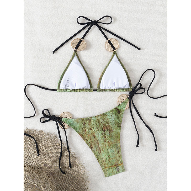 Bikini triangular sexy con cordones para mujer, traje de baño dividido para playa, primavera