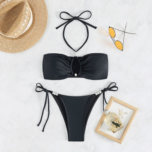 Maillot de bain bikini sexy à lacets et dos nu pour femme