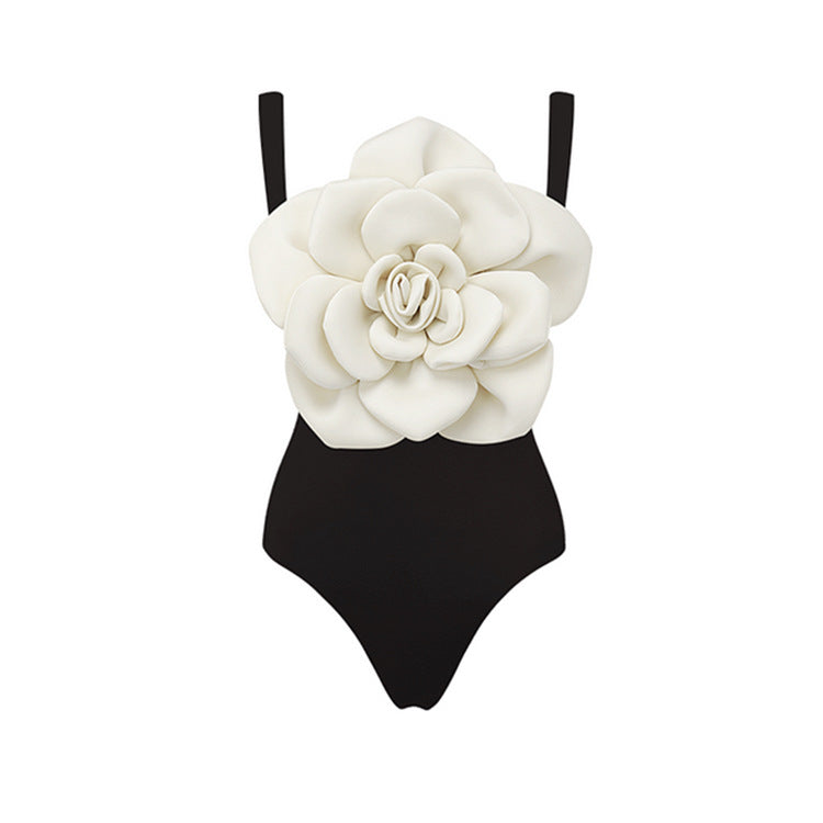 Black and White Big Flower Swimsuit