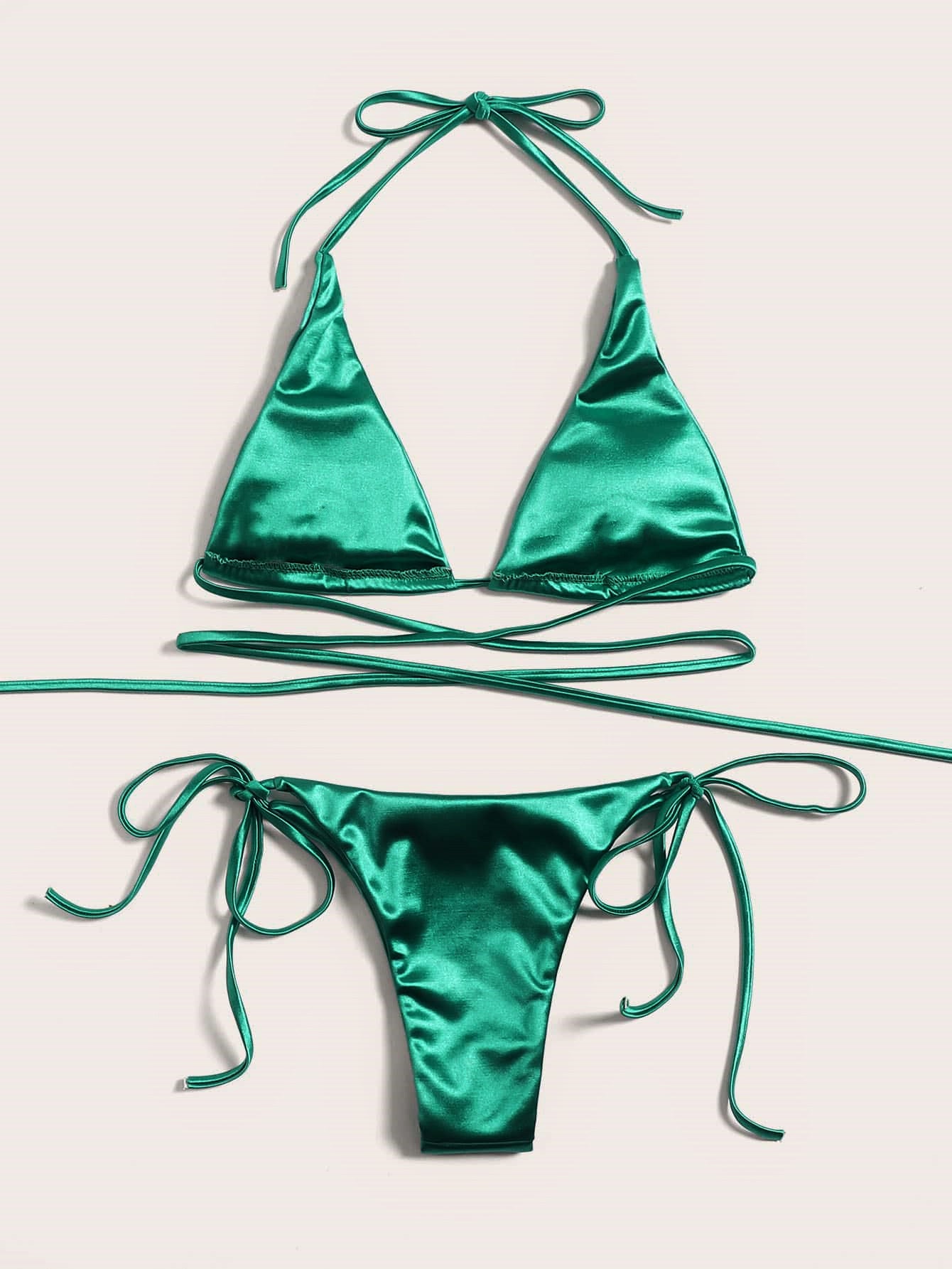 Bikini Double Bikini Sexy Swimsuit Sexy Swimsuit Women Tied Swimsuit Solid Color