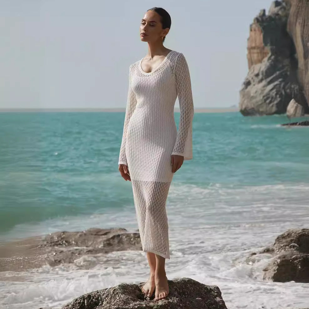 Summer Beach Dress Sexy Cutout See through Sun Protection by the Sea Beach Cover Up Knitted Dress