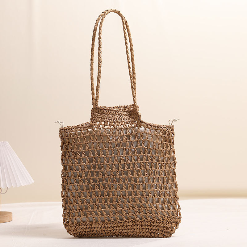 Bolso de paja con un solo hombro, hueco y recortado, diseño de interés especial, bolso de paja tejido, bolso de playa para vacaciones, bolso de mujer
