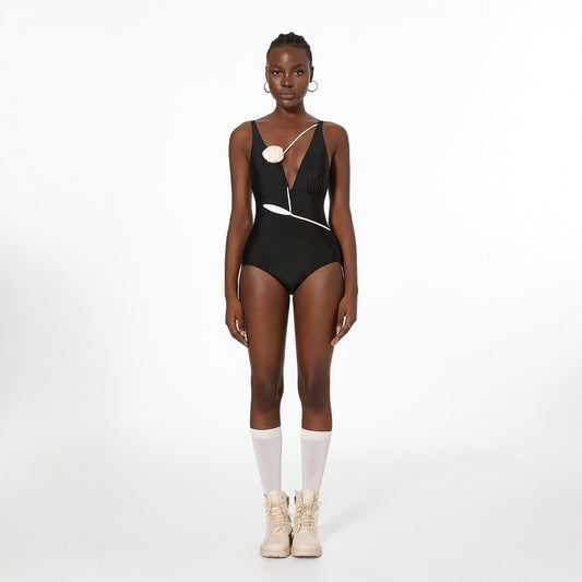 Traje de baño de una pieza con escote en V francés, adelgazante, hecho a mano, tridimensional, rosa, para vacaciones en la playa, traje de baño de primavera, sexy, escote en V profundo, verano