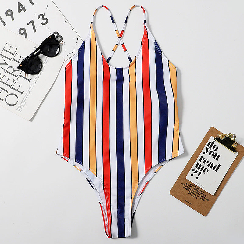 Traje de baño de bikini triangular siamés Rainbow Bar para mujer, traje de baño de playa