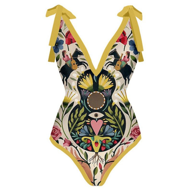 Yellow Totem Print Swimsuit