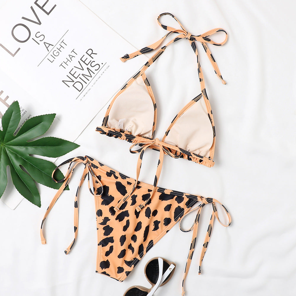 Traje de baño de bikini para mujer con estampado de leopardo, traje de baño individual exterior, traje de baño de bikini