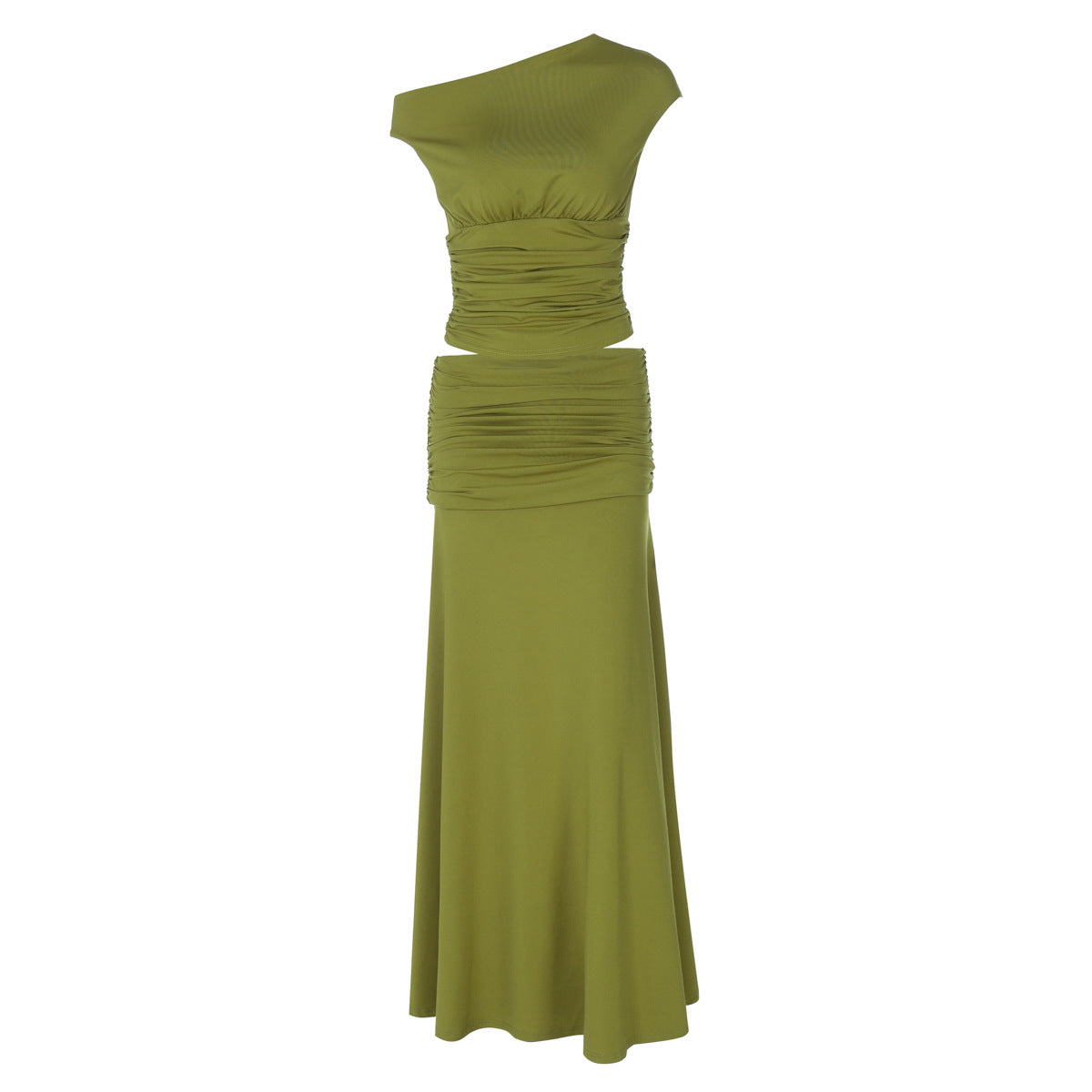 Women Clothing Summer One Shoulder Pleated Slim Fit Skirt Set