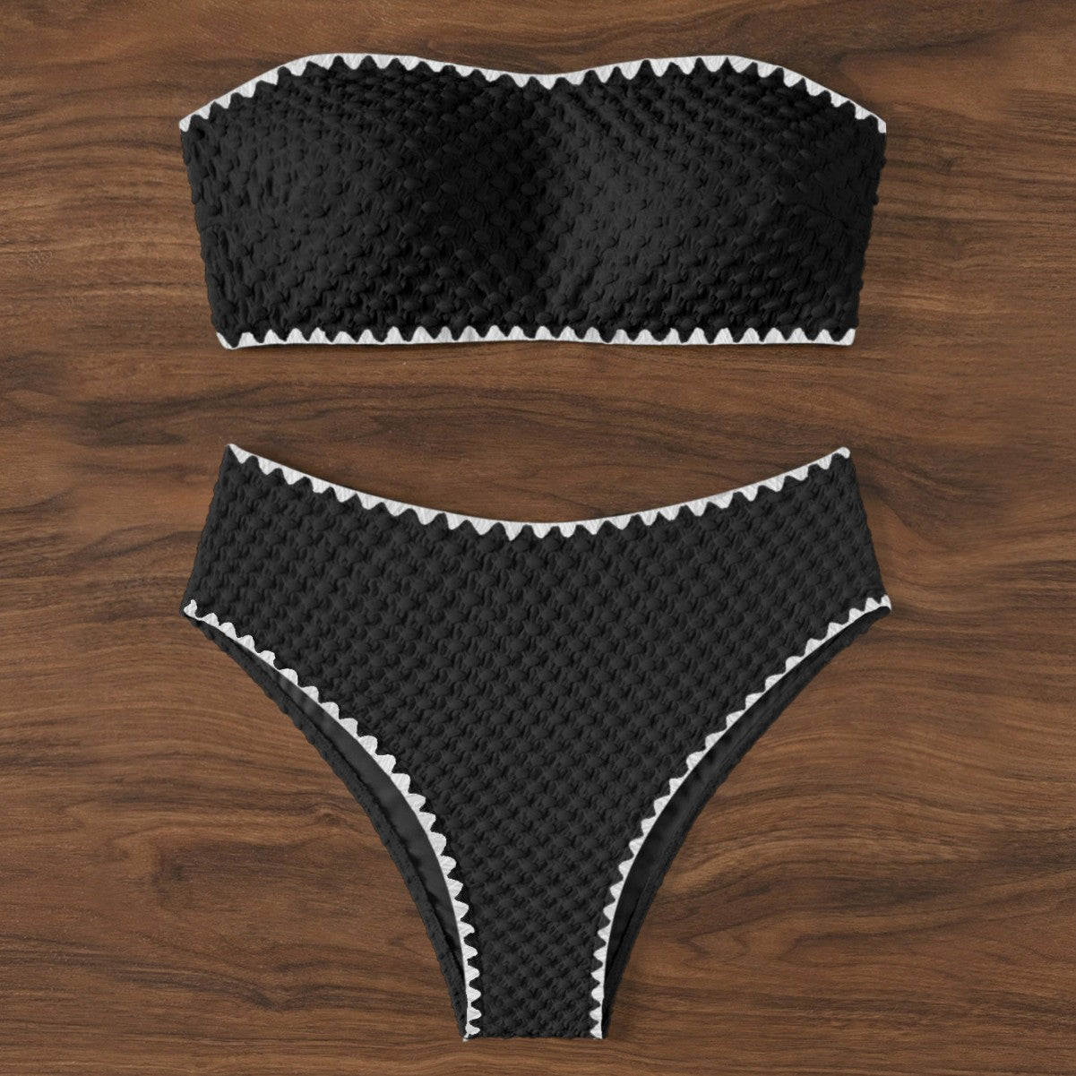 Traje de baño Bikini de color sólido Bikini sexy con parte superior de tubo Bikini para mujer Traje de baño separado Bloqueo de cintura alta