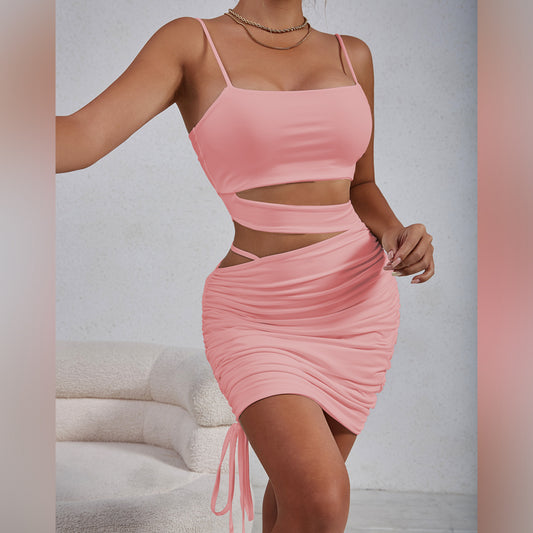 Vestido camisola plisado con aberturas para mujer, ropa de verano sexy