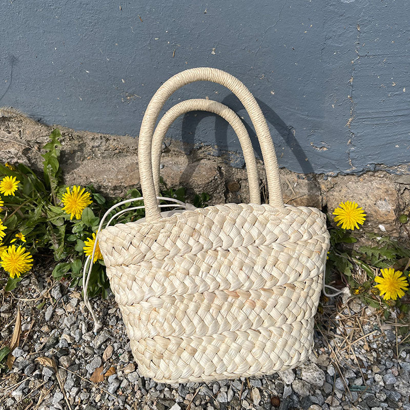 Bolso de paja fresco, portátil, bonito, tejido, pequeño, tipo clutch, coreano, pequeño, tipo cesta, para mujer