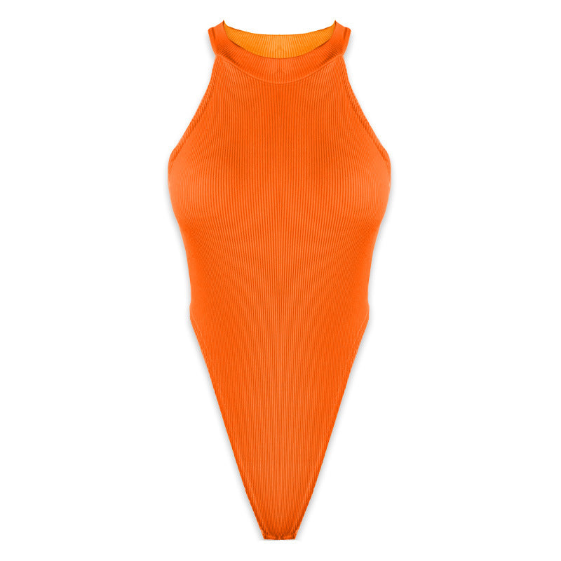 Summer Women Clothing Slim Vest Top Sexy Halter Sleeveless High Slit Bodysuit