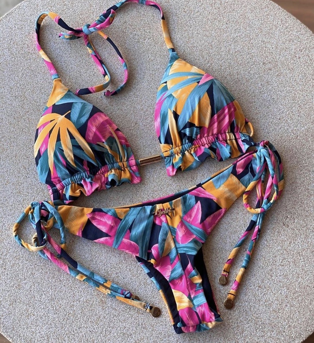 Traje de baño dividido para mujer, estampado, bikini sexy de triángulo.