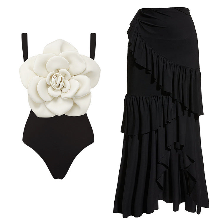 Black and White Big Flower Suit