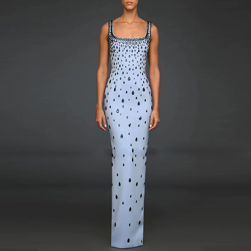 Star Heavy Industry Beads Diamond Elastic Vest Maxi Dress Maxi Dress