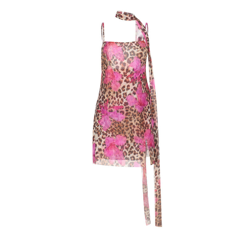 Summer Women Sexy Waist Trimming Suspender Leopard Print Dress Women