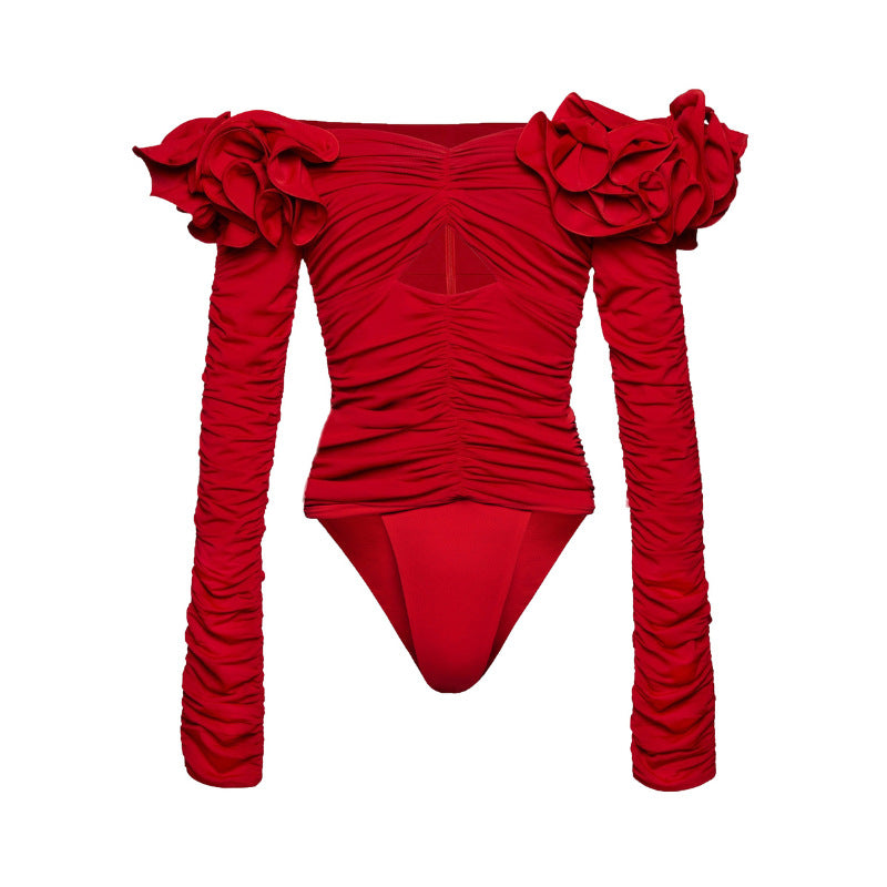 Long-Sleeved Red Swimsuit