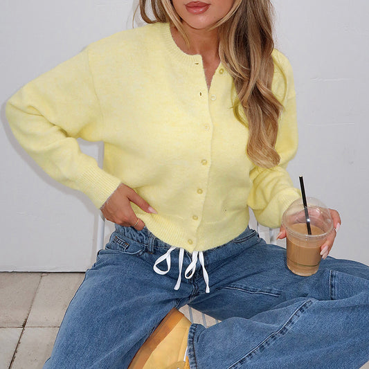 Best Seller in Women Clothing Autumn Winter Fashionable Loose All Match Short Long Sleeve Woolen Cardigan Top