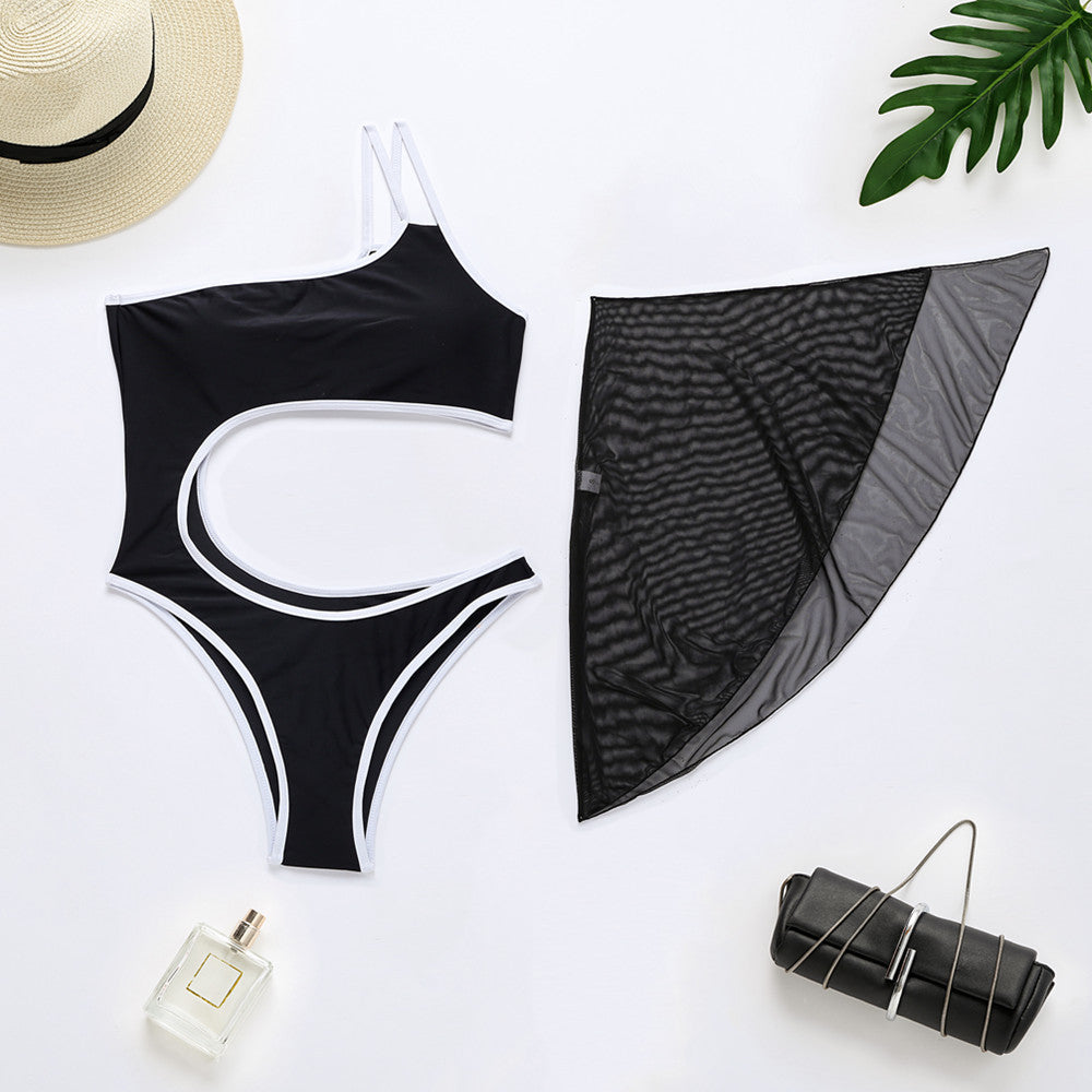 Traje de baño de una pieza Bikini para mujer Traje de baño de color sólido Conjunto de dos piezas de malla Traje de baño
