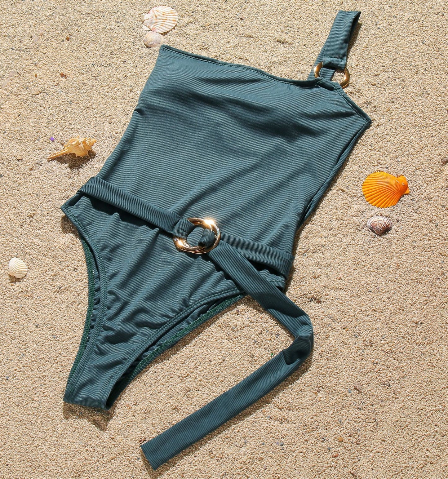 Sexy Solid Color One Shoulder Slim Thread Fabric Bikini Swimsuit