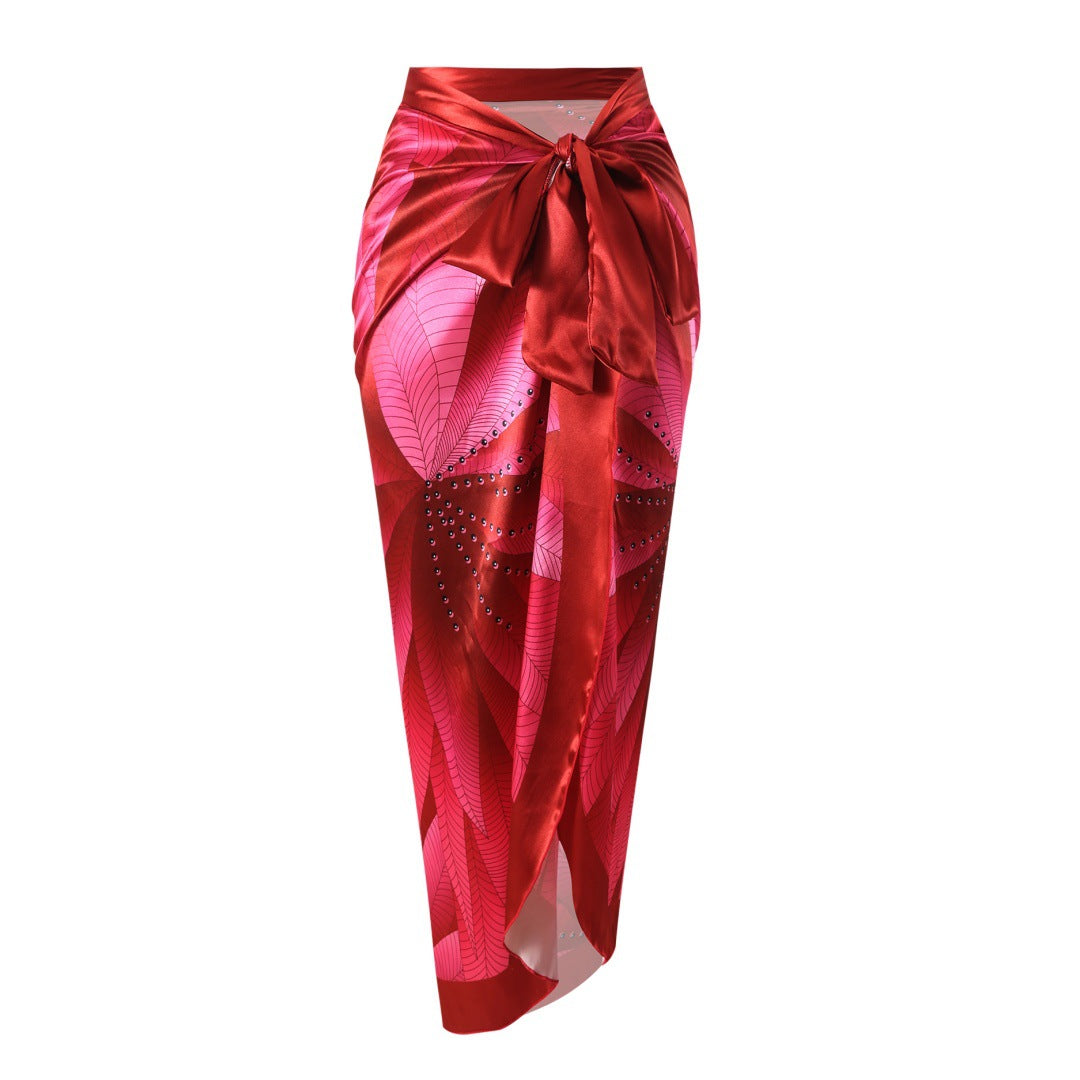 Traje de baño conservador con estampado digital y cuello halter de gasa para mujer