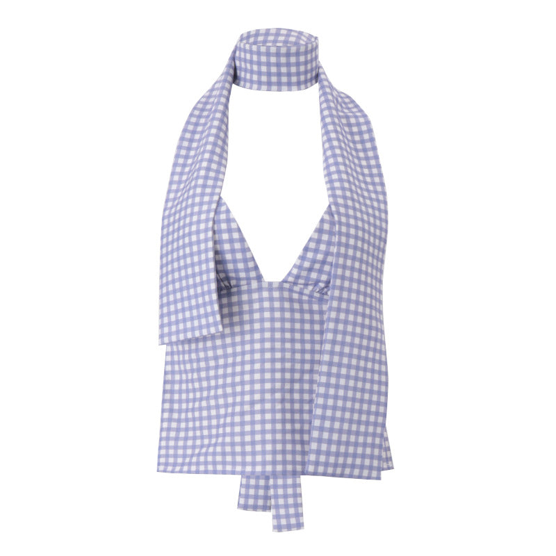 Women Clothing Summer Sexy Plaid Ribbon Slim All Matching Tank Top for Women