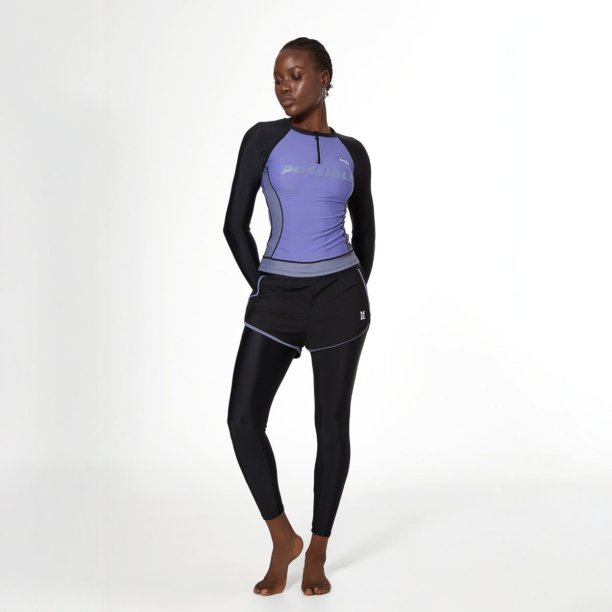 Conjunto de dos piezas dividido para mujer, traje de baño de manga larga, pantalones bóxer, protección solar