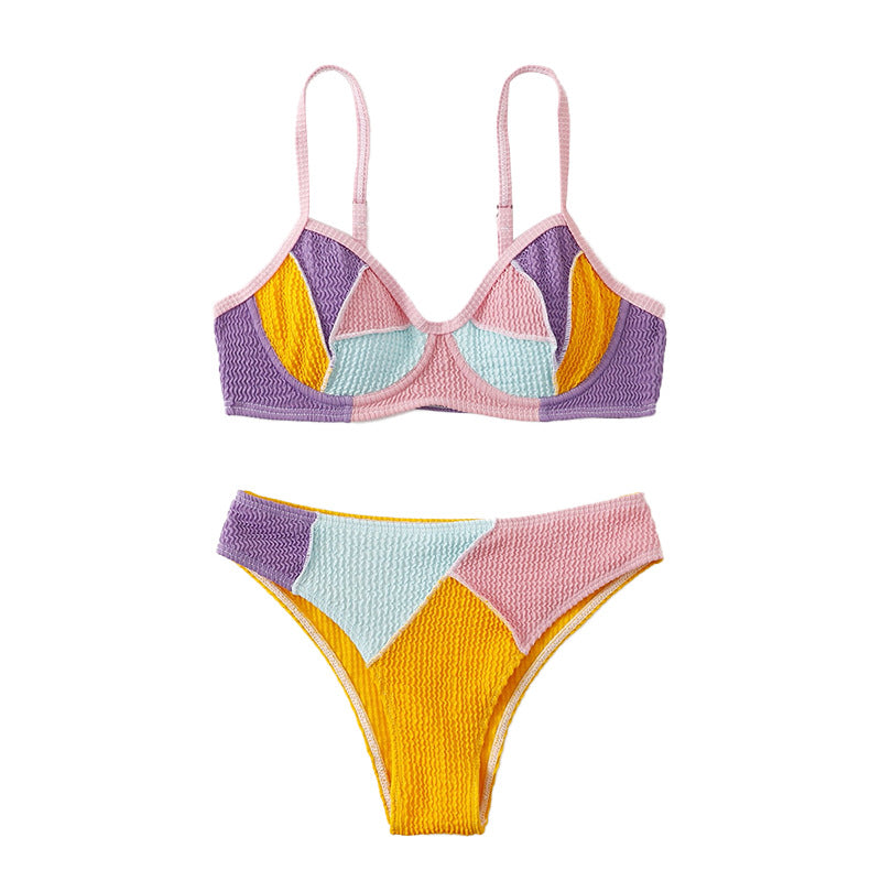 Bikini sexy con doble costura en los hombros y soporte de acero, push up, cintura alta, para playa, traje de baño dividido