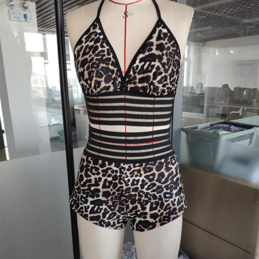 Bikini sexy con estampado de leopardo y cintura alta para mujer, traje de baño separado