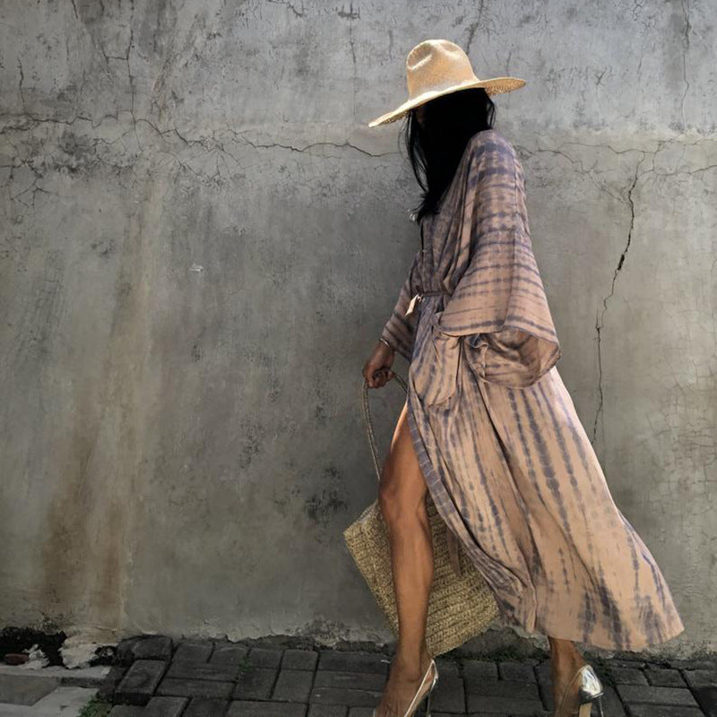 Sun-Protective Clothing Lace Printing Sun Protection Shirt Long Sleeve Beach Vacation Bikini Outwear Blouse