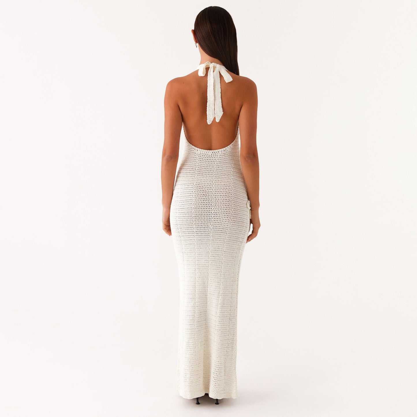 Sexy Hollow Out Cutout Floating Floral Halter Backless Sleeveless Casual Vacation Beach Dress