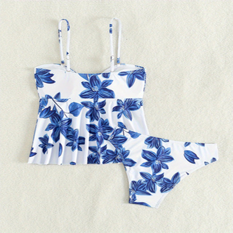 Traje de baño estampado con tirantes divididos para mujer, elegante conjunto de bikini de playa de dos piezas