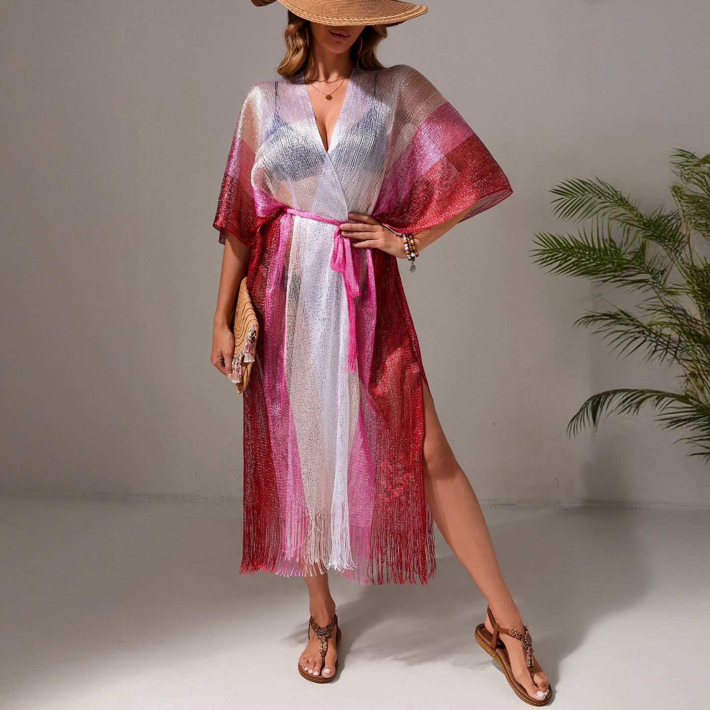 Robe de plage décontractée pour femme, dégradé, bikini, maillot de bain, chemisier, vêtements de protection solaire, cardigan