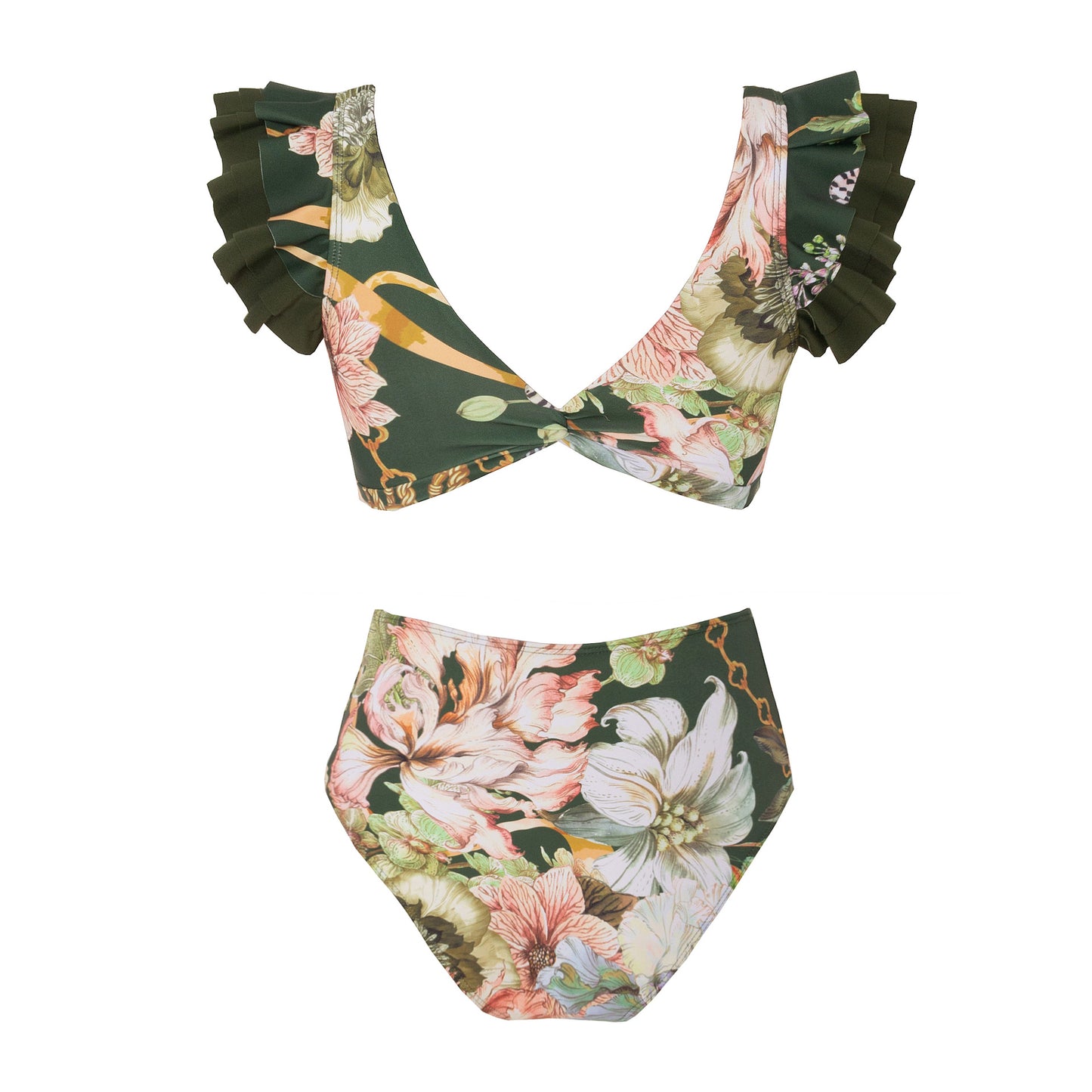 Maillot de bain rétro taille haute fendu pour femme, ensemble bikini à volants, jupe de plage en mousseline