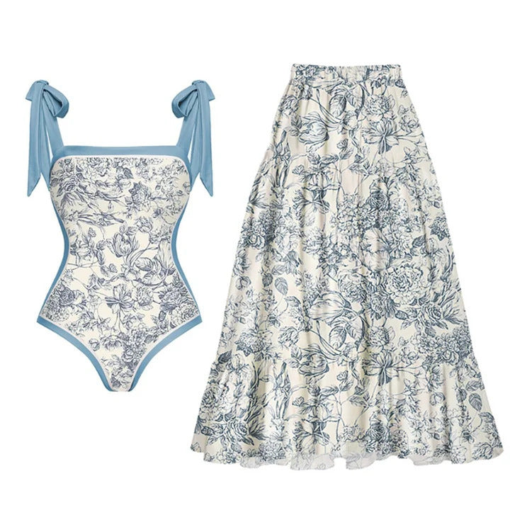 Traje de baño sexy de doble cara para mujer, traje de baño conservador para vacaciones de primavera, conjunto de falda cruzada
