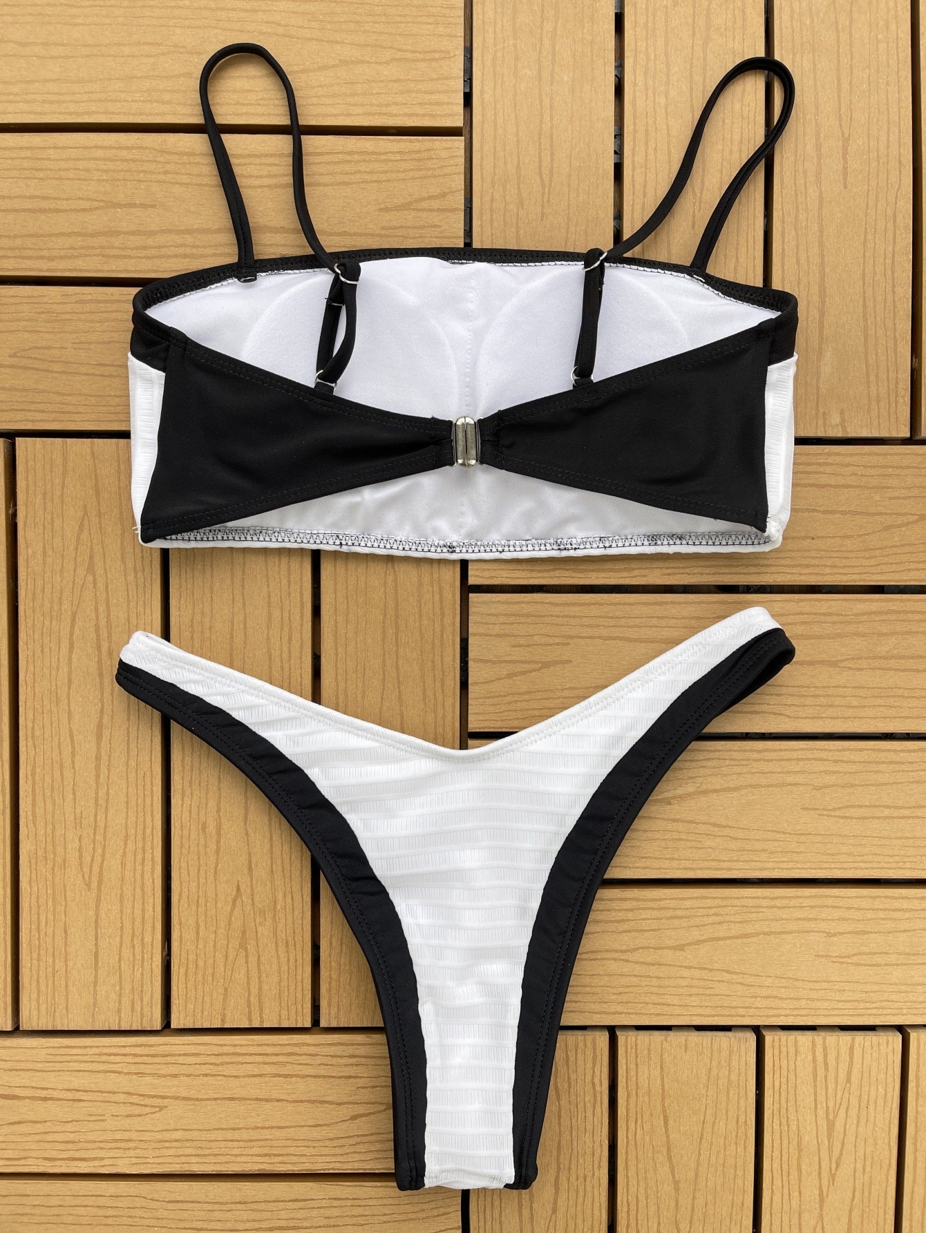 Bikini Mujer Negro Blanco Bikini Conjunto Traje de baño Sexy