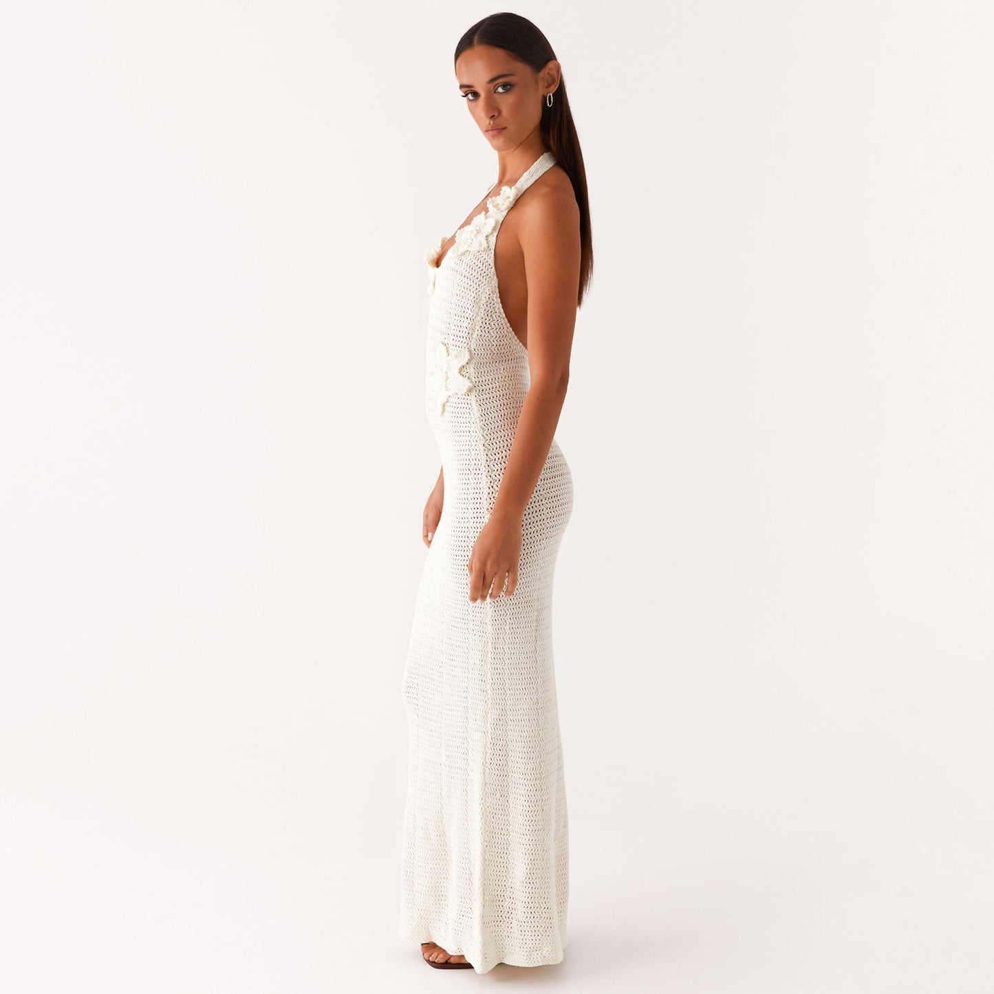 Sexy Hollow Out Cutout Floating Floral Halter Backless Sleeveless Casual Vacation Beach Dress