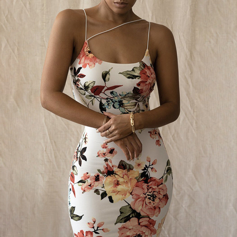 Vestido elegante, ajustado y sexy con tirantes y estampado floral para mujer