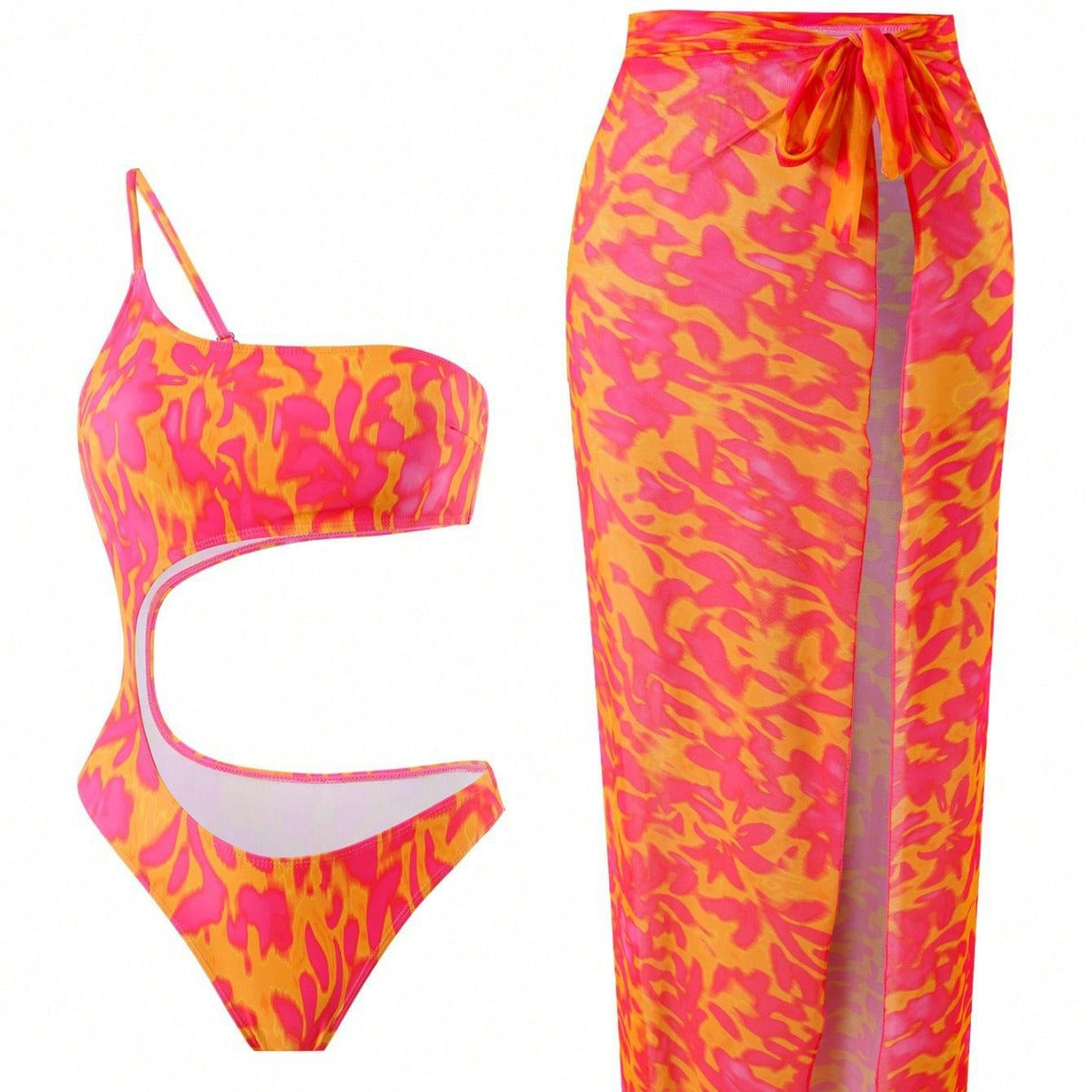 Bikini ajustado con abertura informal y estampado sexy para mujer