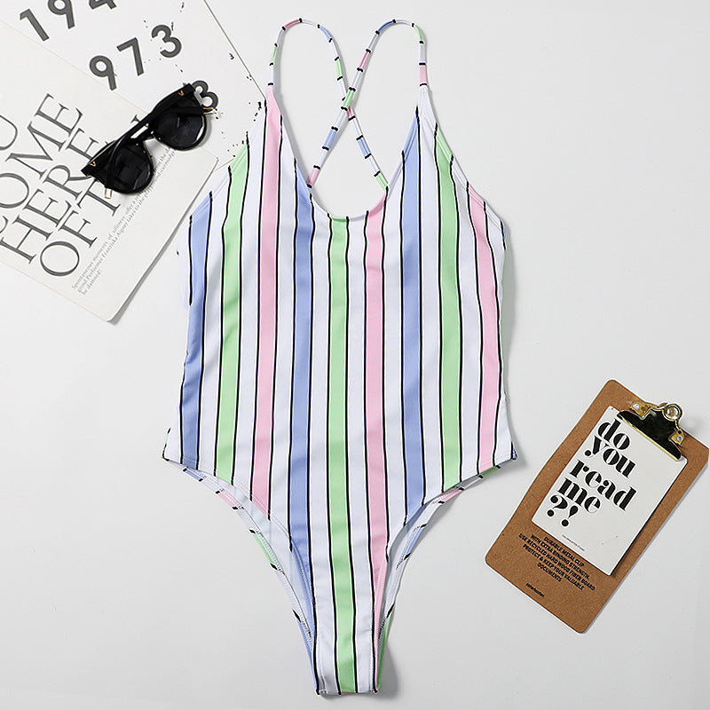 Traje de baño de bikini triangular siamés Rainbow Bar para mujer, traje de baño de playa
