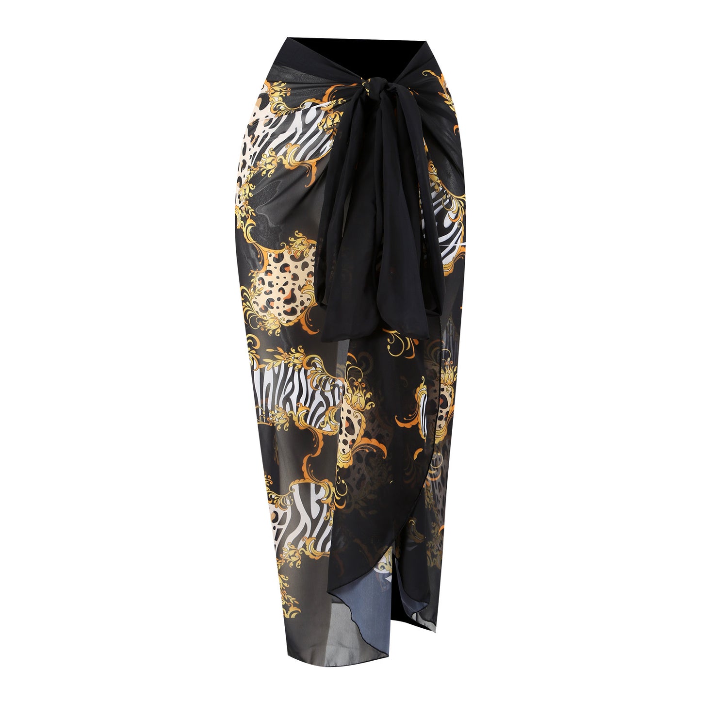 Black Tiger Pattern Wrap Skirt
