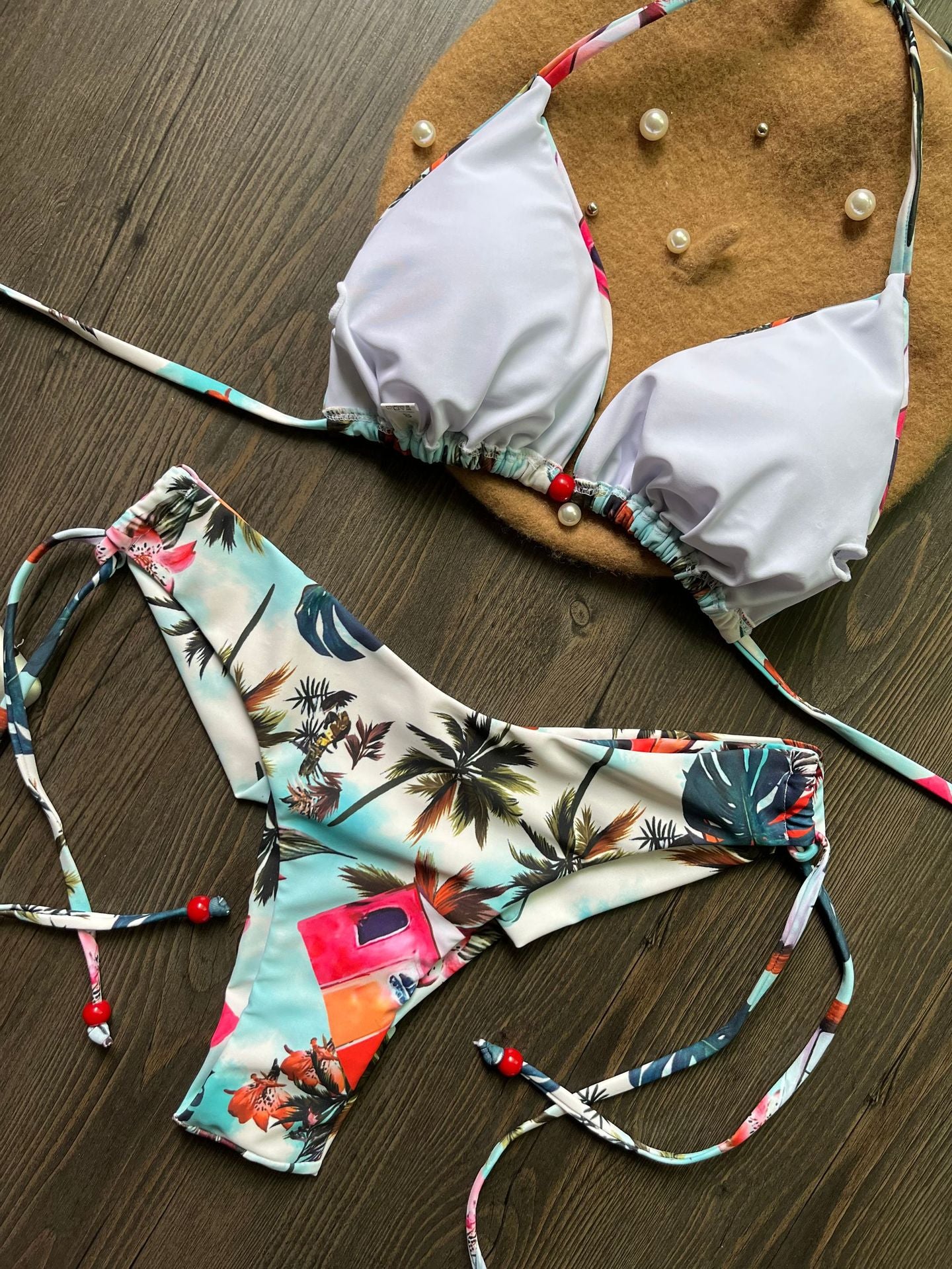 Maillot de bain sexy triangle fendu pour femme, imprimé frais